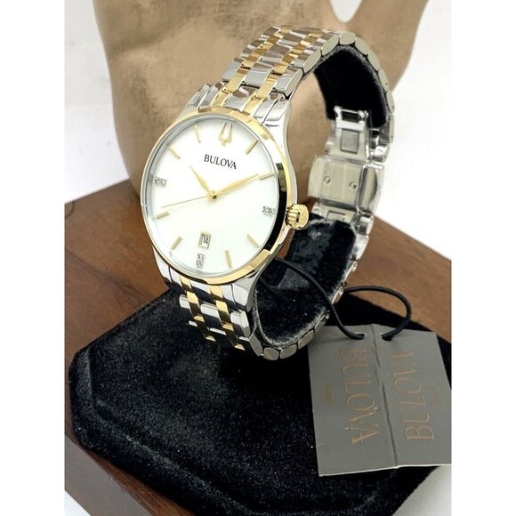Bulova Women's Watch 98P201 Quartz Diamond Mother of Pearl White Dial Tw… - Picture 2 of 13